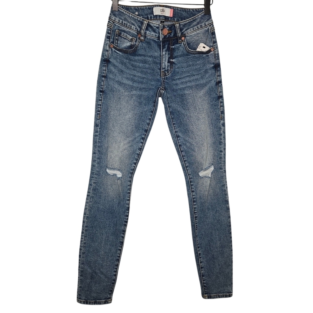 Cabi Womens Vintage Blue Wash The Skinny Distressed Denim Jeans Size 0 #4328